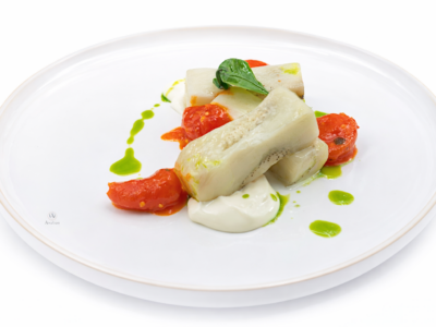 Tagliata di melanzane cbt con pomodorini e provolone Del Monaco